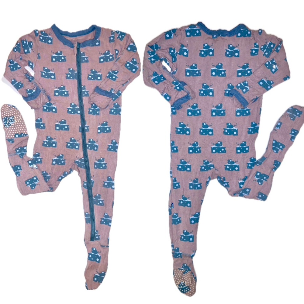 Blue and Grayish-Purple Feather Mouse and cheese Kickee pants bamboo footie